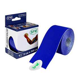 Лента кинезиологическая SFM-Plaster, на хлопковой основе, 5см Х 500см, синего цвета, в диспенсере