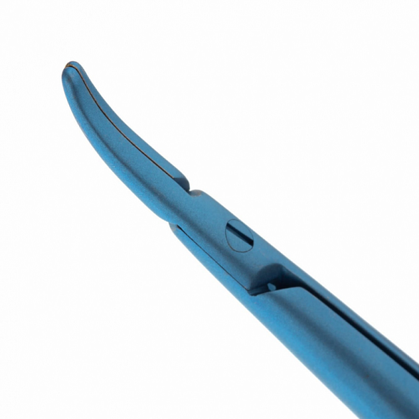 Иглодержатель микрохирургический, изогнутая рабочая часть, толщина ручки 8 мм, ширина рабочей части 1,0 мм, общая длина 160 мм, замок - L, титан