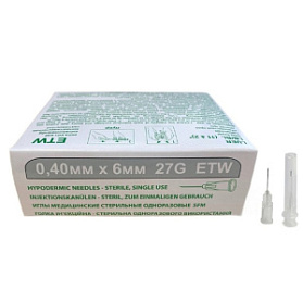 Иглы медицинские стерильные одноразовые SFM 0,40мм х 6 мм 27G ETW №50