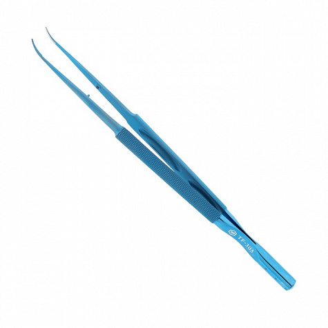 Пинцет микрохирургический шовный, плавноизогнутый, с противовесом, общая длина 180 мм