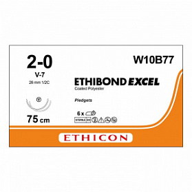 Шовный материал ЭТИБОНД Эксел 2/0 10 нит.(5 з..5 б.). 75см. с прокл. 6х3х1,5 Кол.-реж. 25 мм х 2. 1/2 Ethicon