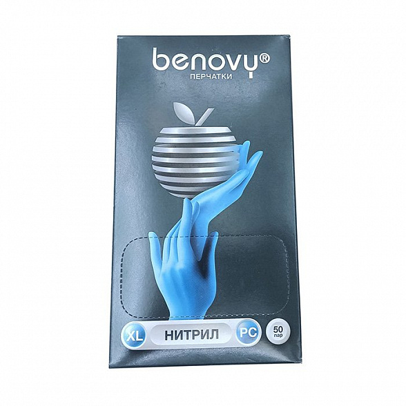 ! Перчатки нитриловые BENOVY Nitrile РС, голубые, размер XL, текстурированные на пальцах, 50 пар в упаковке