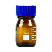 Банка для реактивов из темного стекла с делениями и навинчивающейся пластмассовой крышкой 100 мл уп/120 шт