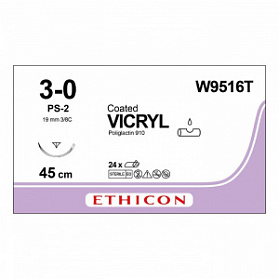 Шовный материал ВИКРИЛ 3/0. 45 cм. неокрашенный Прайм обр.-реж. 19 мм. 3/8 Ethicon