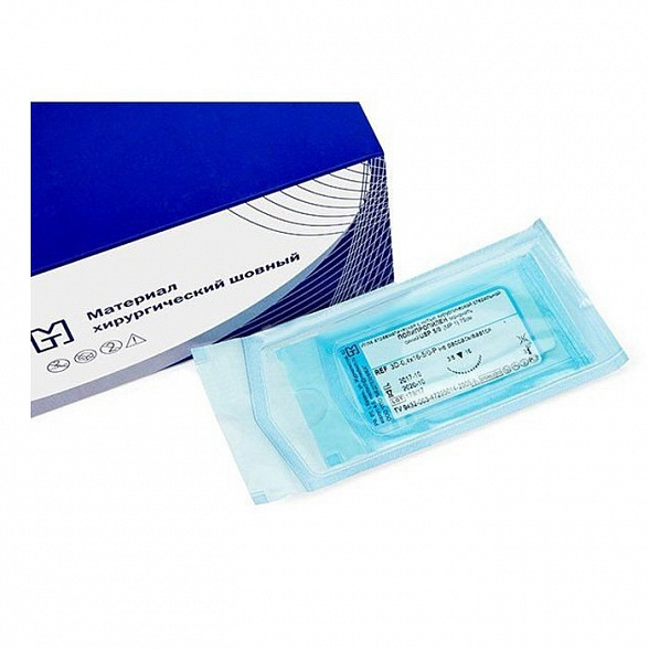 Игла атравматическая с нитью хирургической НЕЙЛОН мононить синий USP 4/0 (M1,5), 75см, ПТО Медтехника, 20шт/уп