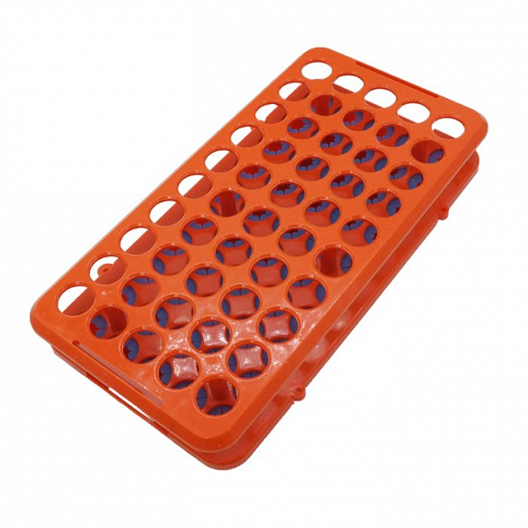 Штатив пластиковый на 50 отверстий для пробирок D 10-18 мм, оранжевый, АБС-пластик