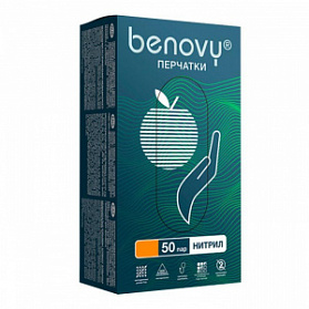 Перчатки нитриловые медицинские BENOVY Nitrile MultiColor, зеленые, размер L, 50 пар в упаковке