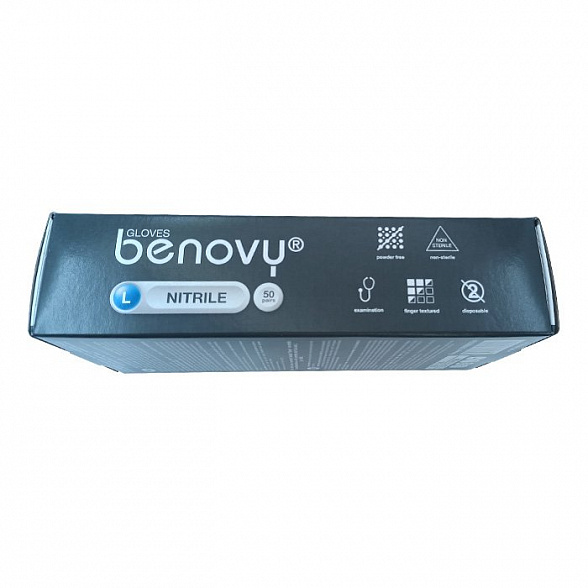 ! Перчатки нитриловые BENOVY Nitrile Chlorinated, голубые, размер L, текстурированные на пальцах, 50 пар в упаковке