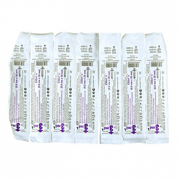 Шприц 3мл. (3-х) SFM, одноразовый стерилизованный с надетой иглой 0,6 x 30 - 23G, 20 шт