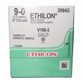 Шовный материал Полиамид / мононайлон 9/0, 30 см, черный Шпат. МП Ethicon