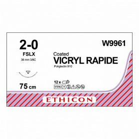 Шовный материал ВИКРИЛ РАПИД 2/0. 75 см.не окрашен Обр.-реж. 35 мм. 3/8 Ethicon
