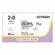 Шовный материал ВИКРИЛ ПЛЮС 2/0 45 см. не окрашен Обр.-реж. 24 мм. 3/8 Ethicon