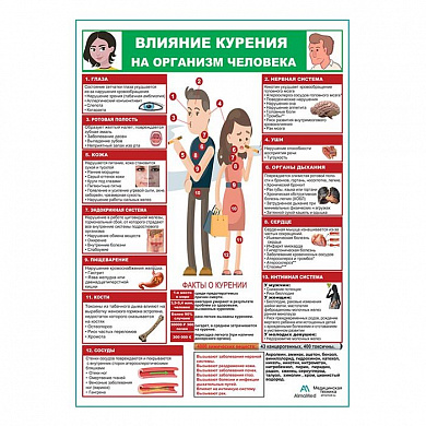 Влияние курения на организм человека плакат глянцевый А1+/А2+ (глянцевая фотобумага от 200 г/кв.м, размер A2+)