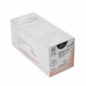 Шовный материал МОНОКРИЛ 3/0, 70 см, неокрашенный Обр.-реж. 19 мм, 3/8 Ethicon