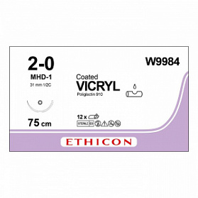 Шовный материал ВИКРИЛ 2/0. 75 см неокрашенный Этигард тупая 31 мм. 1/2 Ethicon
