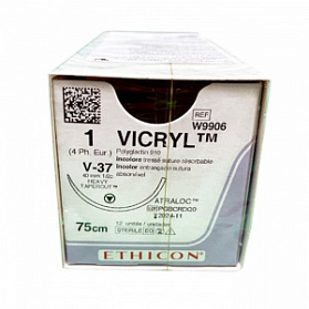 Шовный материал ВИКРИЛ 1. 75 см неокрашенный Кол.-реж. масс. 40 мм. 1/2 Ethicon