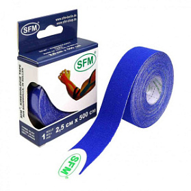 Лента кинезиологическая SFM-Plaster, на хлопковой основе, 2,5см x 500см, синего цвета, в диспенсере