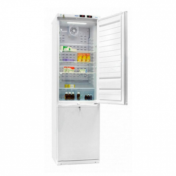 Холодильник комбинированный лабораторный ХЛ-340 ПОЗиС (270/130 л) с дверями из металлопласта, серебро