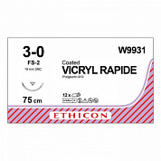 Шовный материал ВИКРИЛ РАПИД 3/0. 75 см.не окрашен Обр.-реж. 19 мм. 3/8 Ethicon