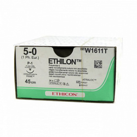 Шовный материал ЭТИЛОН 5/0. 45 см. черный Прайм обр.-реж. 11 мм. 3/8 Ethicon