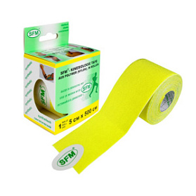 Лента кинезиологическая SFM-Plaster, на полимерной основе (нейлон), 5см Х 500см, жёлтого цвета, в диспенсере