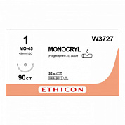 Шовный материал МОНОКРИЛ 1, 90 см, фиолетовый Кол.масс. 45 мм, 1/2 Ethicon