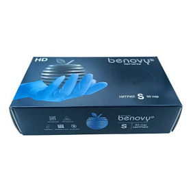 ! Перчатки нитриловые BENOVY Nitrile Chlorinated, голубые, размер S, 50 пар в упаковке