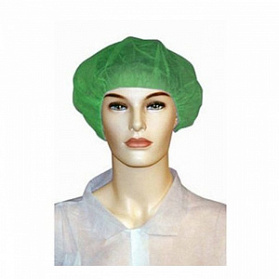 Шапочка-берет медицинская одноразовая, размер универсальный (12г/кв.м, Зеленая)