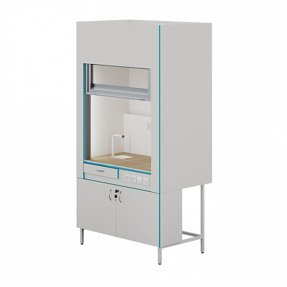 Вытяжной шкаф с сантехникой и столешницей из керамогранитной плитки Теолаб ШВ-1200 КГ-С-Комфорт