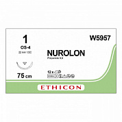 Шовный материал НУРОЛОН 1. 75 см. черный Обр.-реж. масс. 22 мм. 1/2 Ethicon