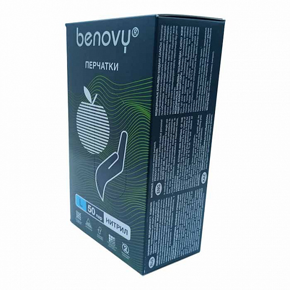 Перчатки нитриловые медицинские BENOVY Nitrile MultiColor, зеленые, размер L, 50 пар в упаковке