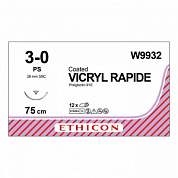 Шовный материал ВИКРИЛ РАПИД 3/0. 75 см.не окрашен Прайм обр .-реж. 26 мм. 3/8 Ethicon