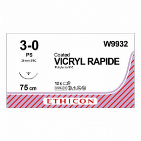 Шовный материал ВИКРИЛ РАПИД 3/0. 75 см.не окрашен Прайм обр .-реж. 26 мм. 3/8 Ethicon