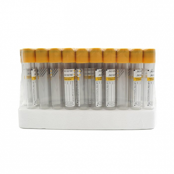 Вакуумные пробирки Lab-Vac с активатором и гелем, желтые, 9 мл, 16х100 мм (уп. 100шт) 1200916100