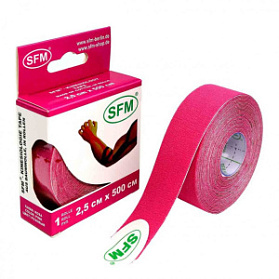 Лента кинезиологическая SFM-Plaster, на хлопковой основе, 2,5см Х 500см, розового цвета, в диспенсере