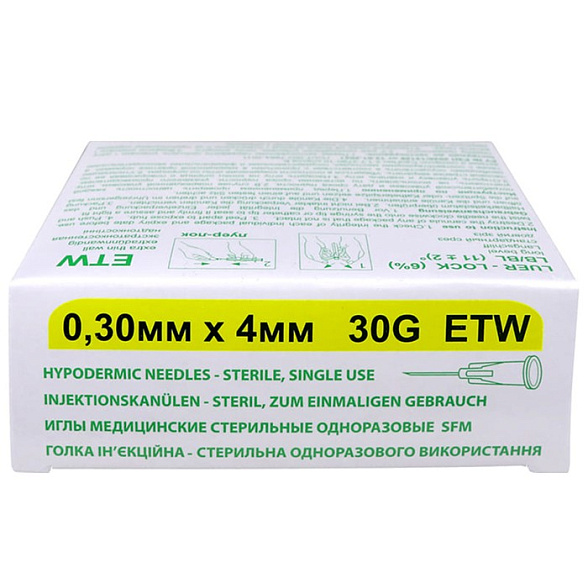 Иглы медицинские стерильные одноразовые SFM 0,30мм х 4 мм 30G ETW №50
