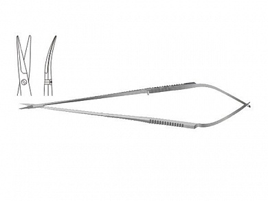 Ножницы микрохирургические 200 мм, круглая ручка, тупоконечные, лезвия длиной 18 мм, изогнутые по радиусу ПТО Медтехника