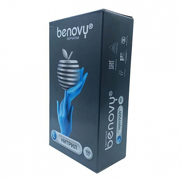 ! Перчатки нитриловые BENOVY Nitrile Chlorinated, голубые, одноразовые, смотровые, размер L, упаковка: 100 пар