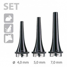 Многоразовые ушные воронки  для ветеринарного отоскопа -  набор, Ø 4.0, 5.0, 7.0 мм, 3 шт. в пластике, KaWe