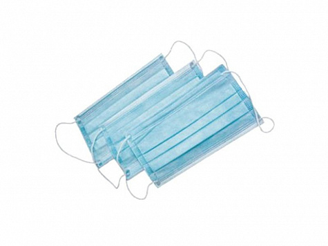 Маски медицинские одноразовые трёхслойные на резинках цвет голубой (Арт. 6106)