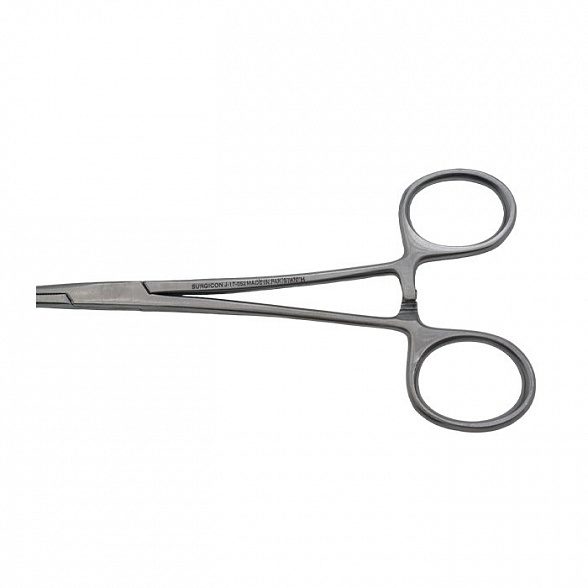 Зажим кровоостанавливающий зубчатый изогнутый N 1 158мм Surgicon
