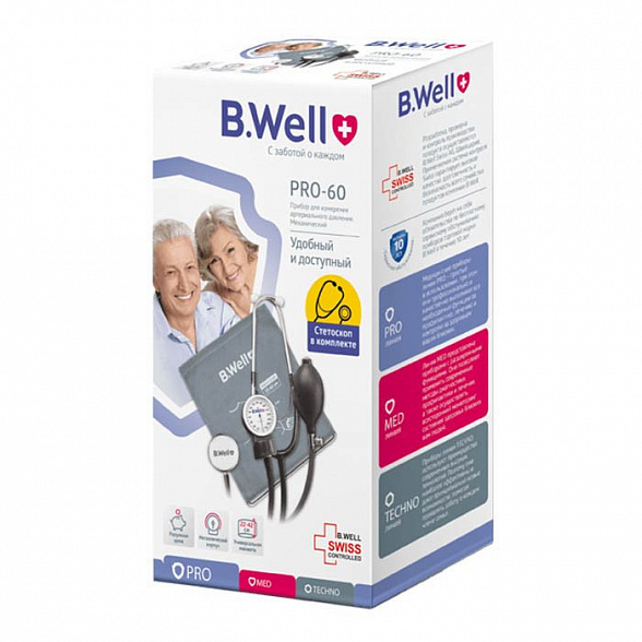 Тонометр механ. PRO-60, стетоскоп в комплекте, манжета с кольцом M-L (22-42 см)