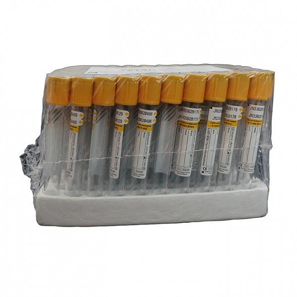 Вакуумные пробирки Lab-Vac с активатором и гелем, желтые, 6 мл, 13х100 мм (уп. 100шт) 1200613100