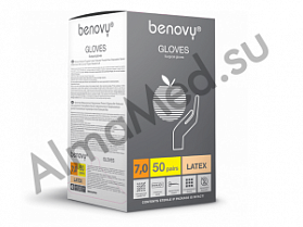 BENOVY Sterile Latex, перчатки латексные, хирургические, неопудренные, БЕЛЫЕ, 6.0; 6.5; 7.0; 7.5; 8.0; 8.5, 50 пар в упаковке (7.0)