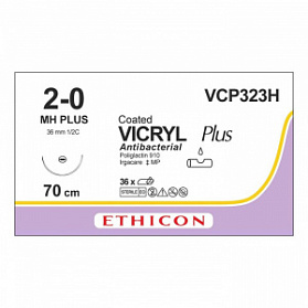 Шовный материал ВИКРИЛ ПЛЮС 2/0 70 см. фиолетовый Кол. 36 мм. 1/2 Ethicon