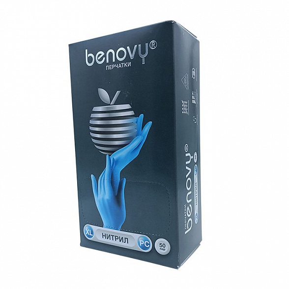 ! Перчатки нитриловые BENOVY Nitrile РС, голубые, размер XL, текстурированные на пальцах, 50 пар в упаковке