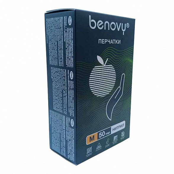 Перчатки нитриловые медицинские BENOVY Nitrile MultiColor, зеленые, размер M, 50 пар в упаковке