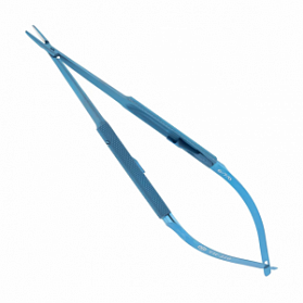 Иглодержатель микрохирургический, прямая рабочая часть, толщина ручки 8 мм, ширина рабочей части 1,0 мм, общая длина 160 мм, замок - U, титан