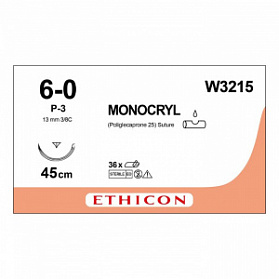 Шовный материал МОНОКРИЛ 6/0, 45 см, неокрашенный Прайм обр.-реж. 13 мм, 3/8 Ethicon