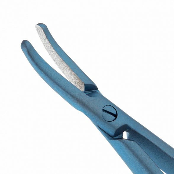 Иглодержатель микрохирургический, изогнутая рабочая часть, толщина ручки 8 мм, ширина рабочей части 1,5 мм, общая длина 160 мм, замок - L, титан